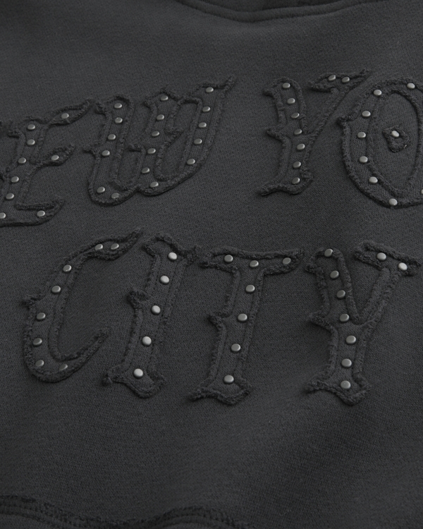 Baggy Cinch Studded New York City Graphic Hoodie