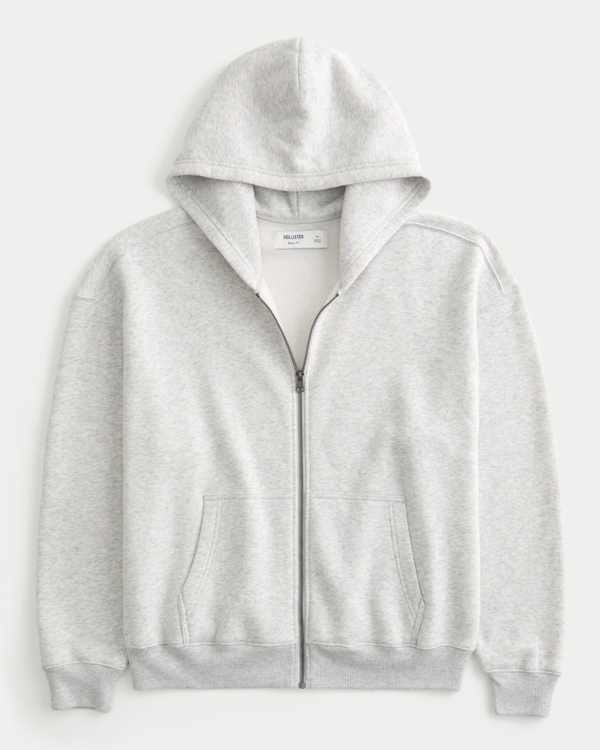 Boxy Zip-Up Hoodie, Light Heather Gray view 1