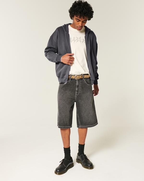 Boxy Zip-Up Hoodie, Charcoal Gray view 2