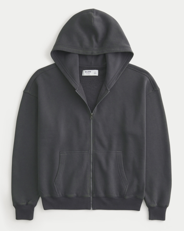 Boxy Zip-Up Hoodie, Charcoal Gray view 1