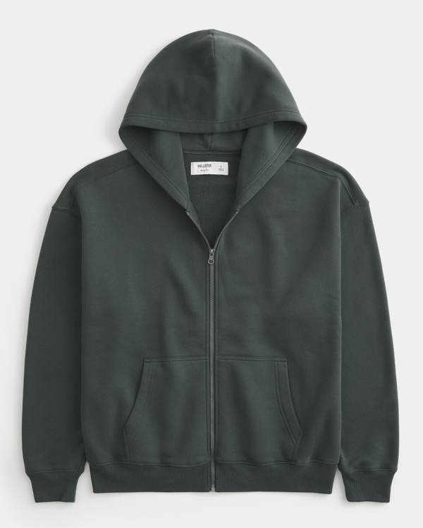 Boxy Zip-Up Hoodie, Shadow Green view 1