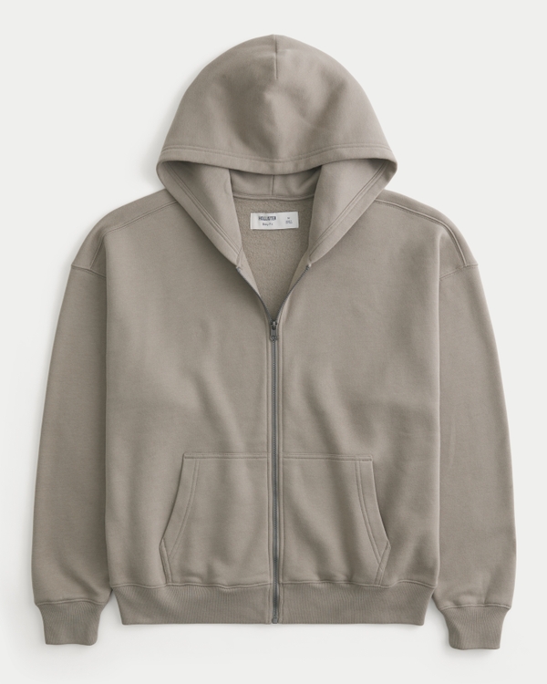 Boxy Zip-Up Hoodie, Tan view 1