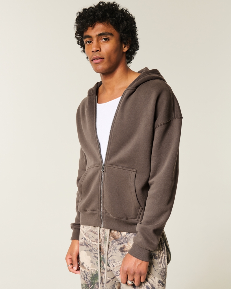 Boxy Zip-Up Leopard Print Hoodie