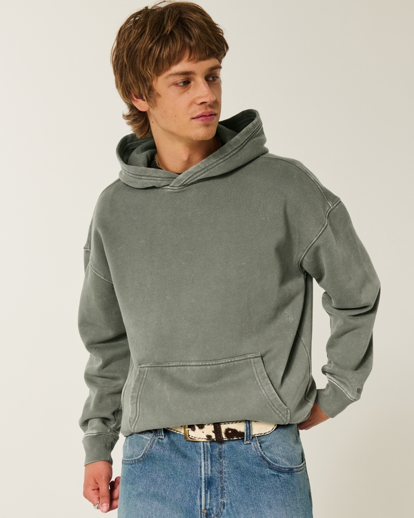 Boxy Hoodie, Washed Olive view 1