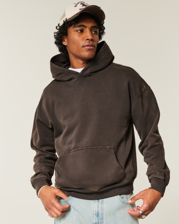 Boxy Hoodie, Washed Brown view 1