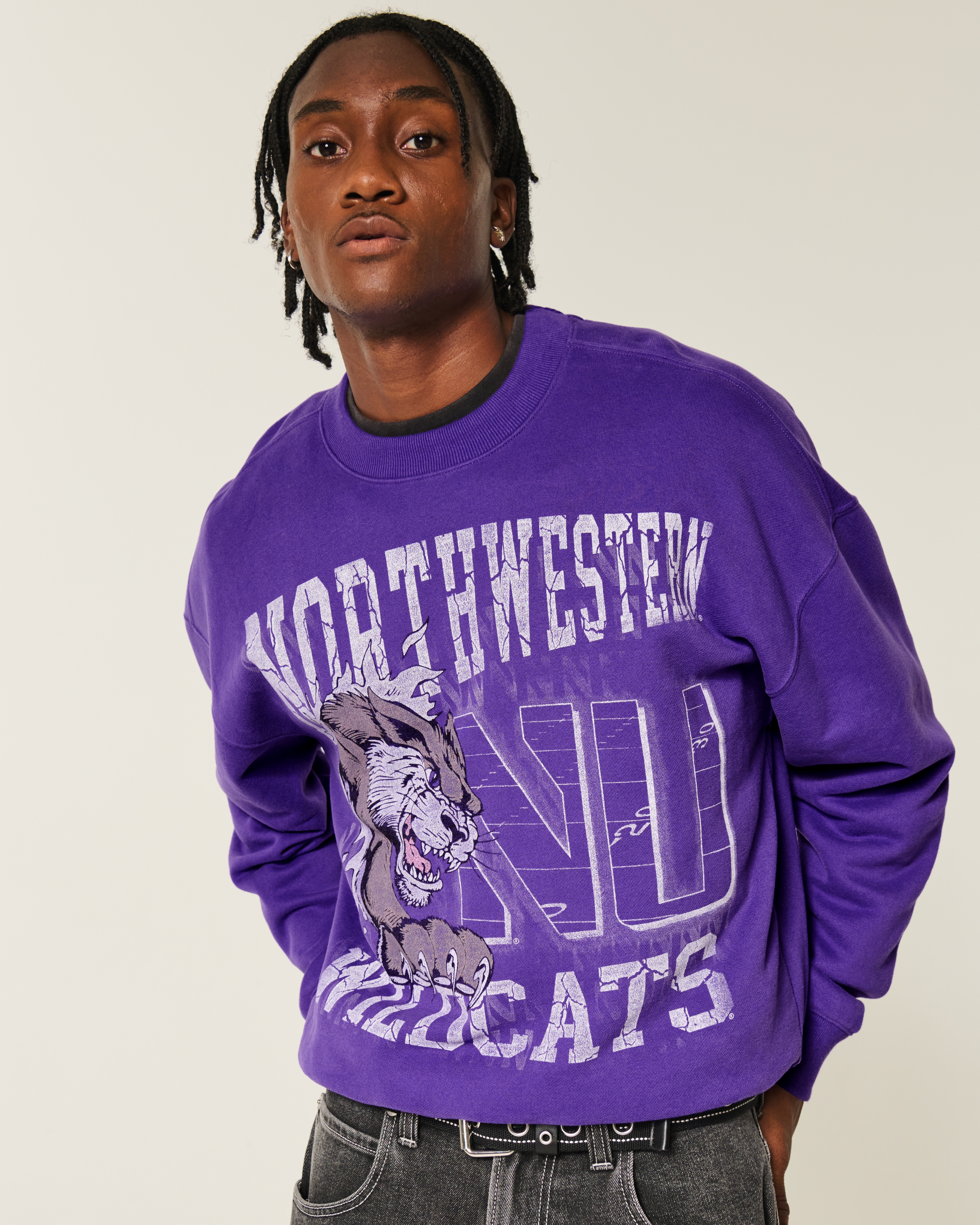Boxy Northwestern University Wildcats Graphic Crew Sweatshirt