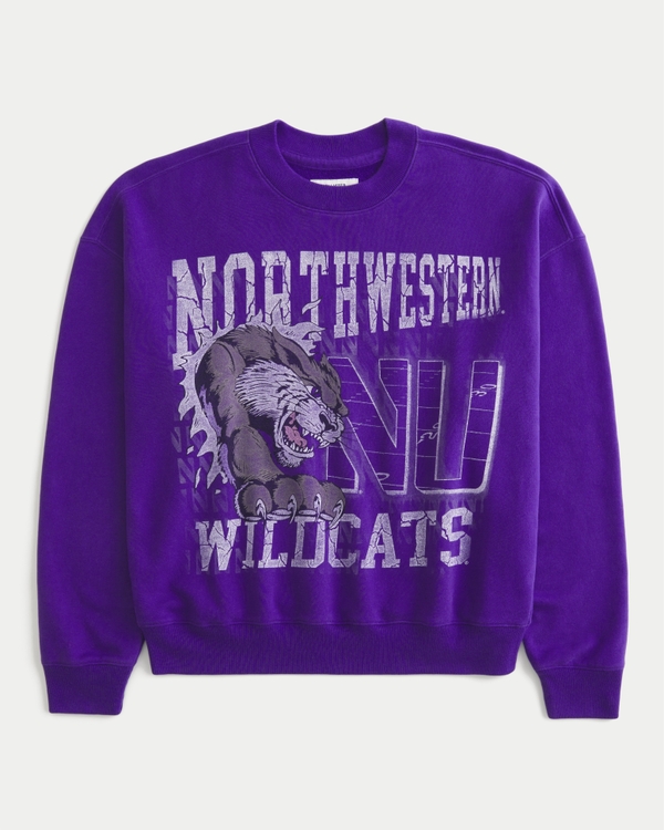 Boxy Northwestern University Wildcats Graphic Crew Sweatshirt