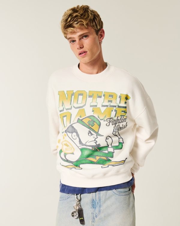 Boxy University of Notre Dame Fighting Irish Graphic Crew Sweatshirt, Cream view 1