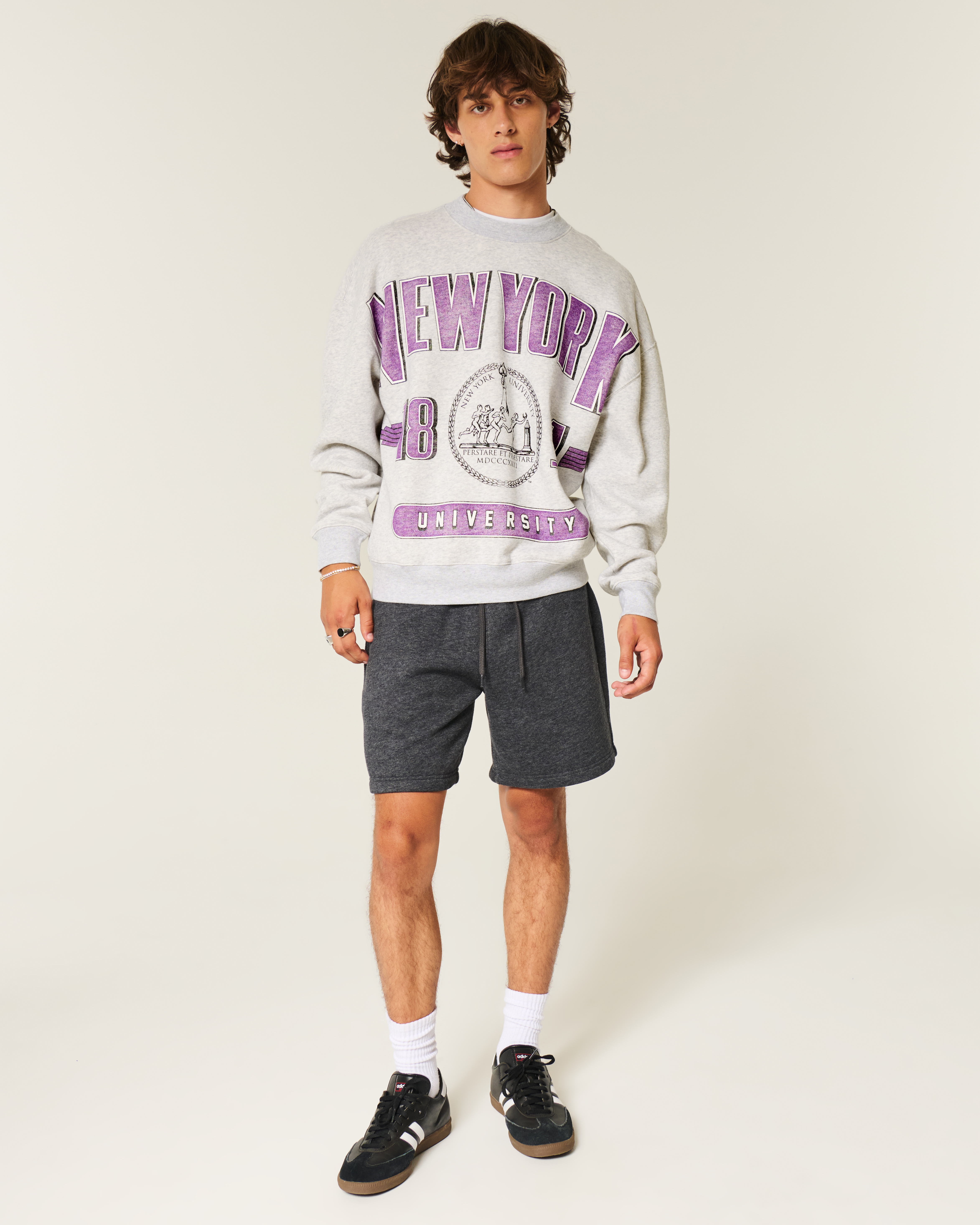 Boxy New York University Violets Graphic Crew Sweatshirt