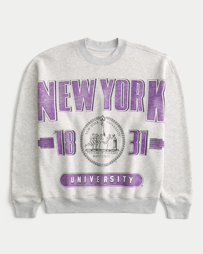 Boxy New York University Violets Graphic Crew Sweatshirt