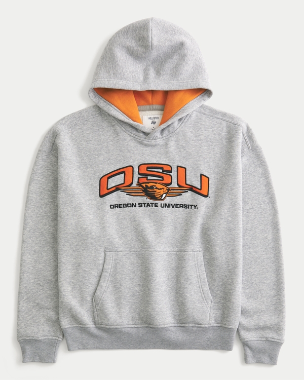 Boxy Oregon State University Beavers Graphic Hoodie, Heather Gray view 1