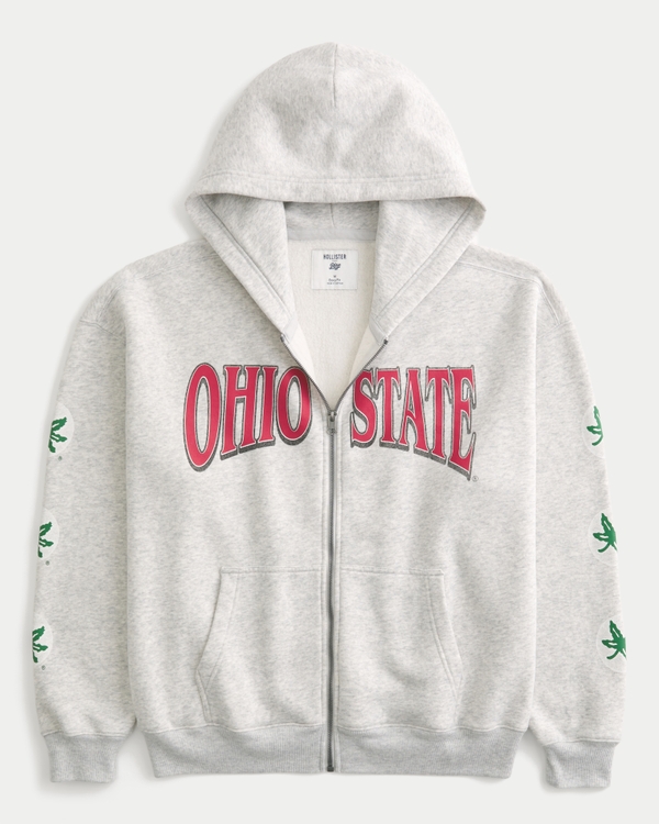Boxy The Ohio State University Buckeyes Graphic Zip-Up Hoodie, Light Heather Gray view 1