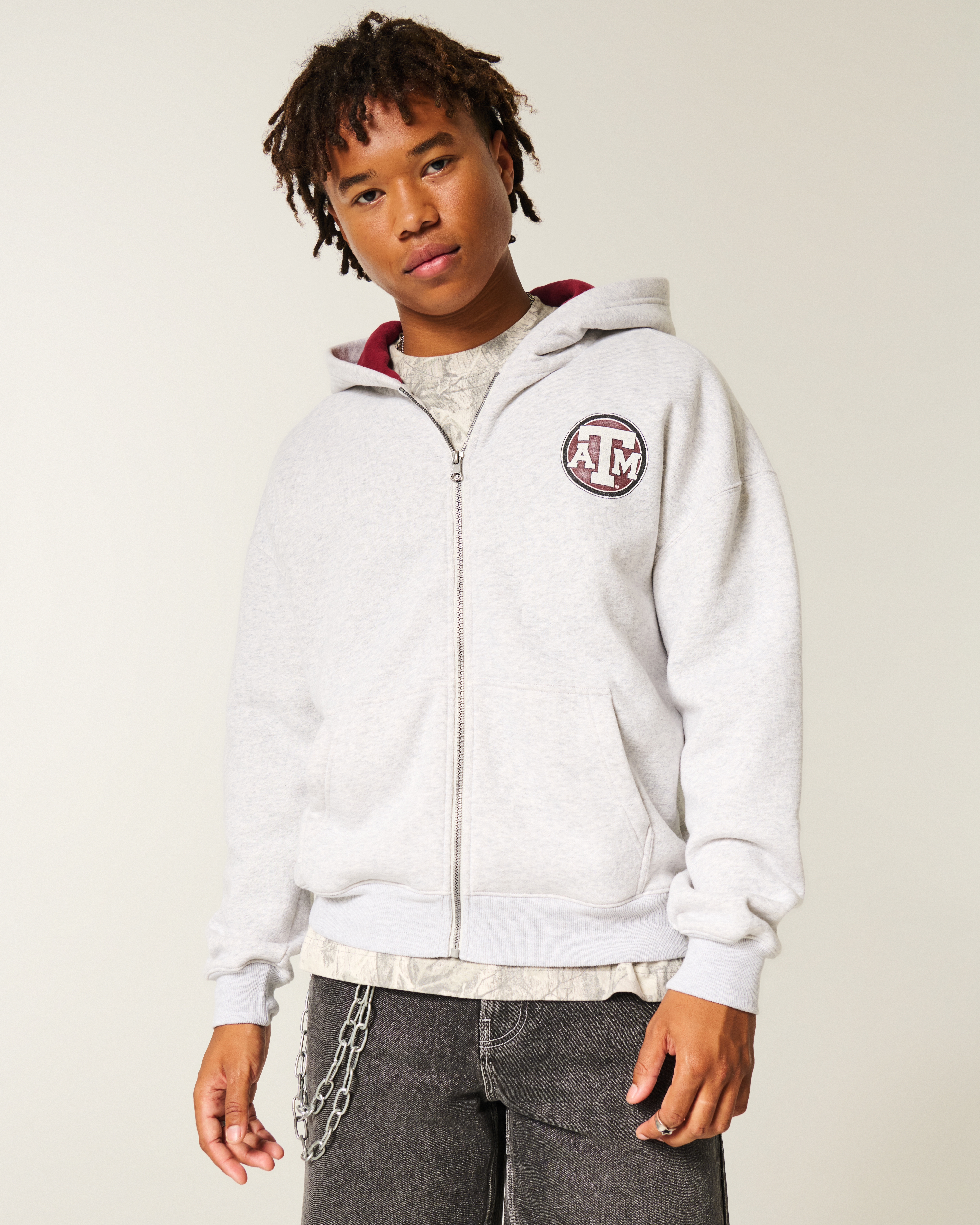 Boxy Texas A&M University Aggies Graphic Zip-Up Hoodie