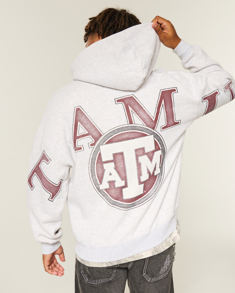 Boxy Texas A&M University Aggies Graphic Zip-Up Hoodie