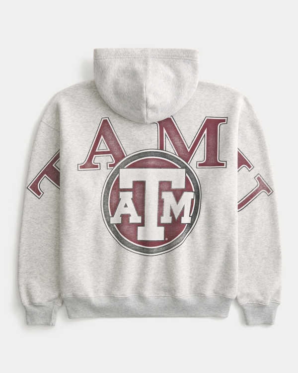Boxy Texas A&M University Aggies Graphic Zip-Up Hoodie, Light Heather Gray view 1