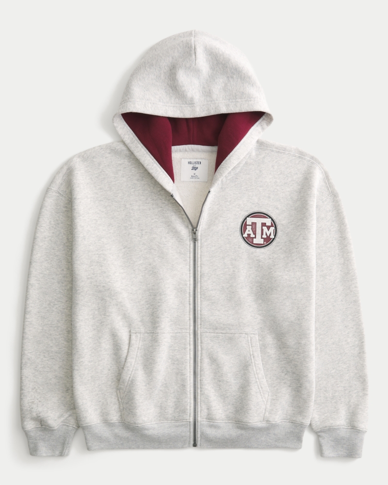 Boxy Texas A&M University Aggies Graphic Zip-Up Hoodie