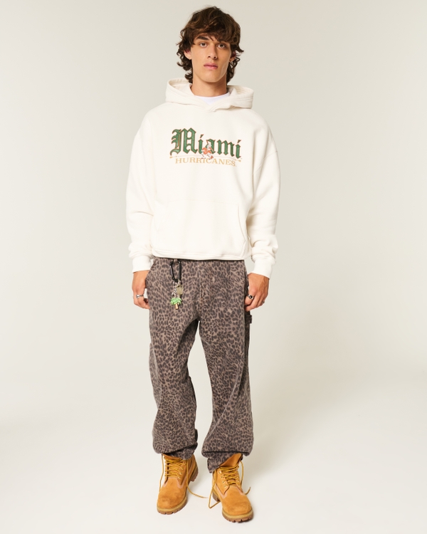 Boxy University of Miami Hurricanes Graphic Hoodie, Cream view 2