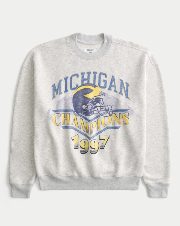 Boxy University of Michigan Wolverines Graphic Crew Sweatshirt, Light Heather Gray view 1