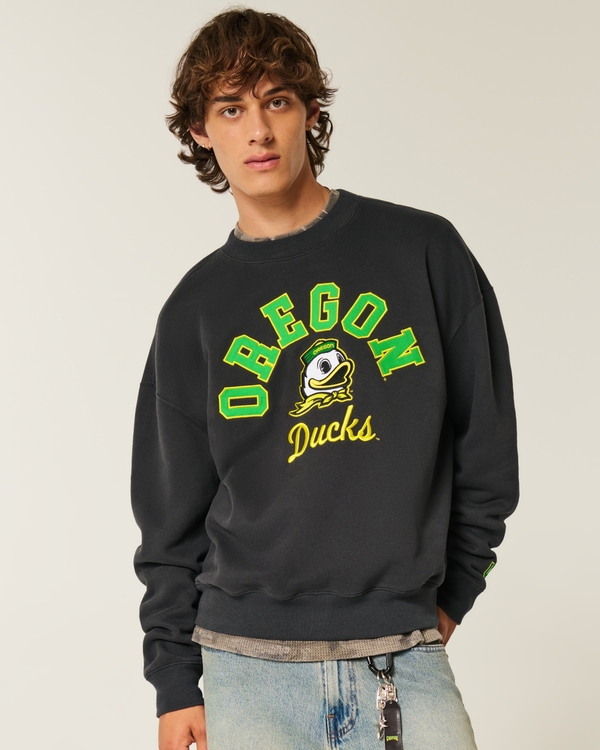 Boxy University of Oregon Ducks Graphic Crew Sweatshirt, Faded Black view 1
