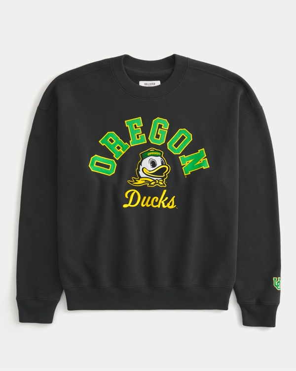 Boxy University of Oregon Ducks Graphic Crew Sweatshirt, Faded Black view 1