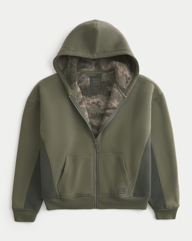 Men's Hollister x Crocs Sherpa-Lined Zip-Up Hoodie Men's Tops