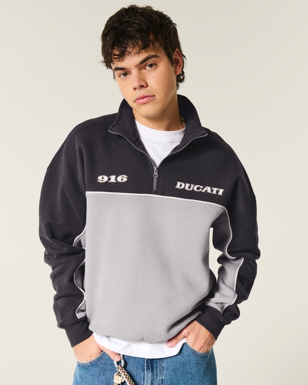 Boxy Ducati Graphic Half-Zip Sweatshirt, Faded Black And Gray view 2