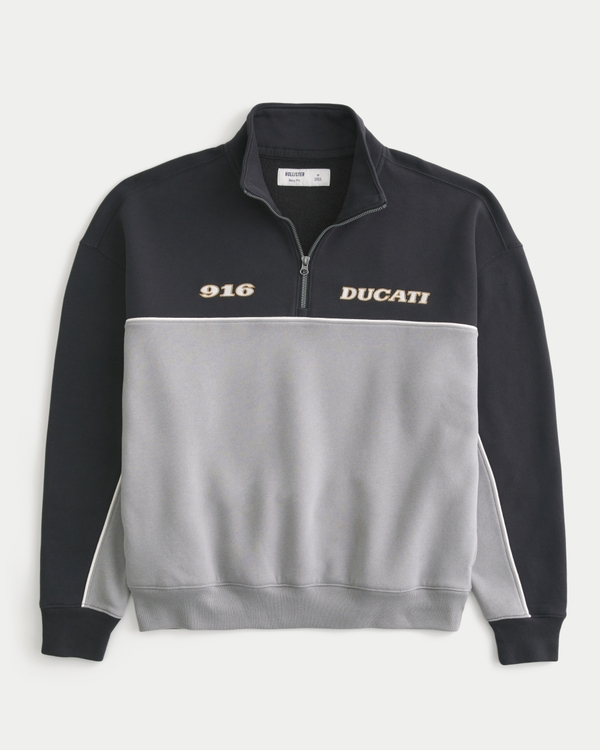 Boxy Ducati Graphic Half-Zip Sweatshirt, Faded Black And Gray view 1