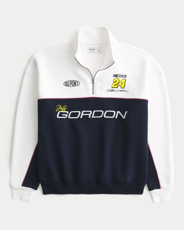 Boxy NASCAR Jeff Gordon Graphic Half-Zip Sweatshirt, White And Navy Blue view 1
