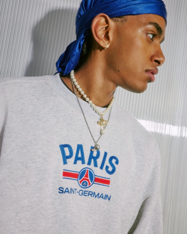 Boxy Paris Saint-Germain Graphic Crew Sweatshirt, Lght Heather Gray view 2