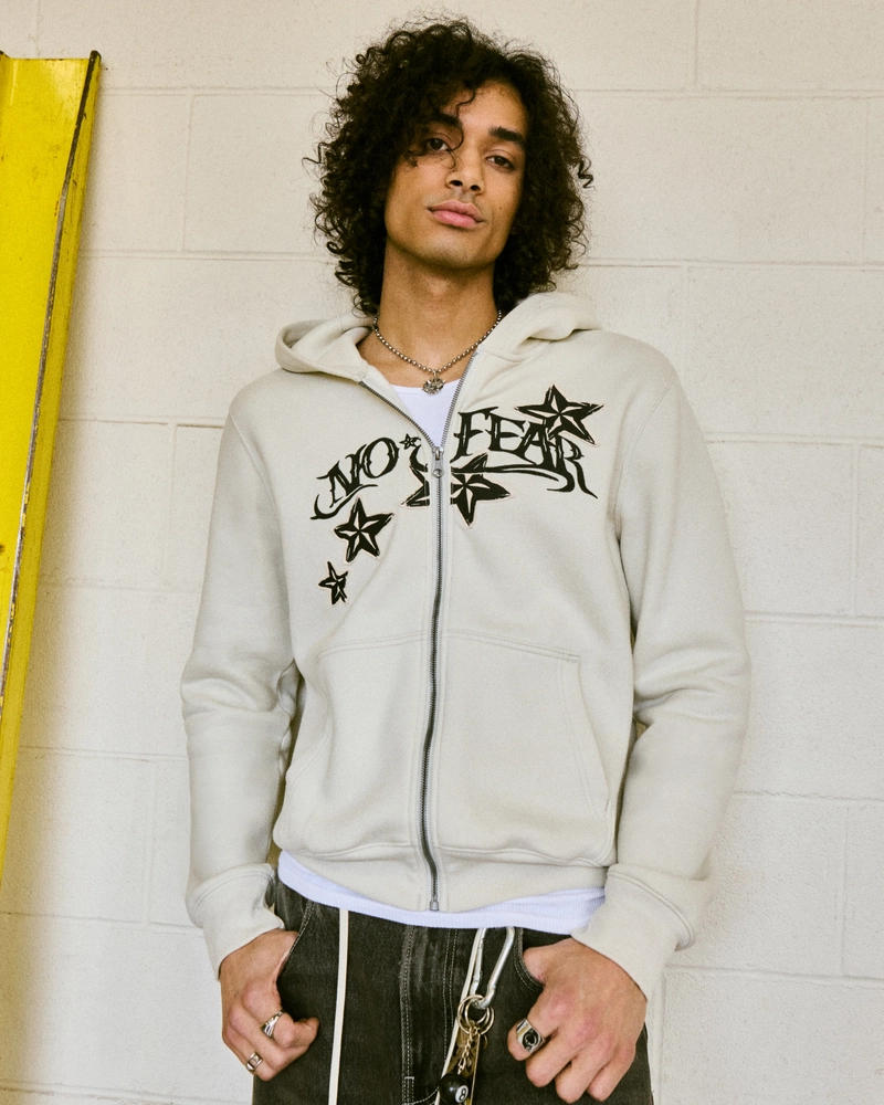 Shrunken No Fear Graphic Zip-Up Hoodie