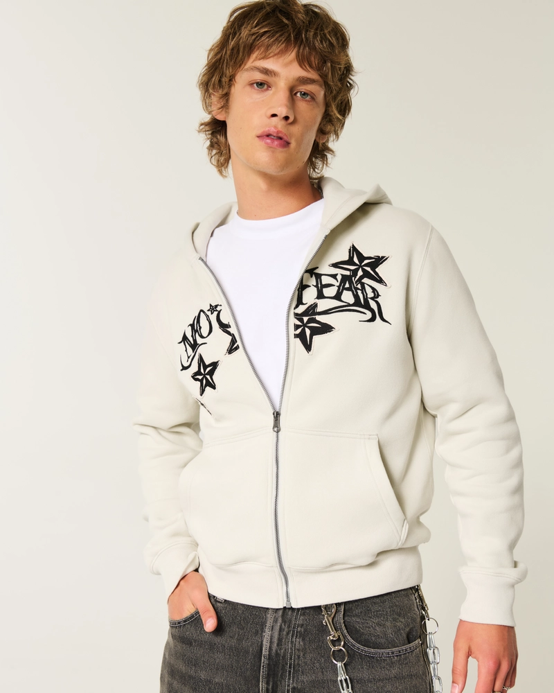 Shrunken No Fear Graphic Zip-Up Hoodie