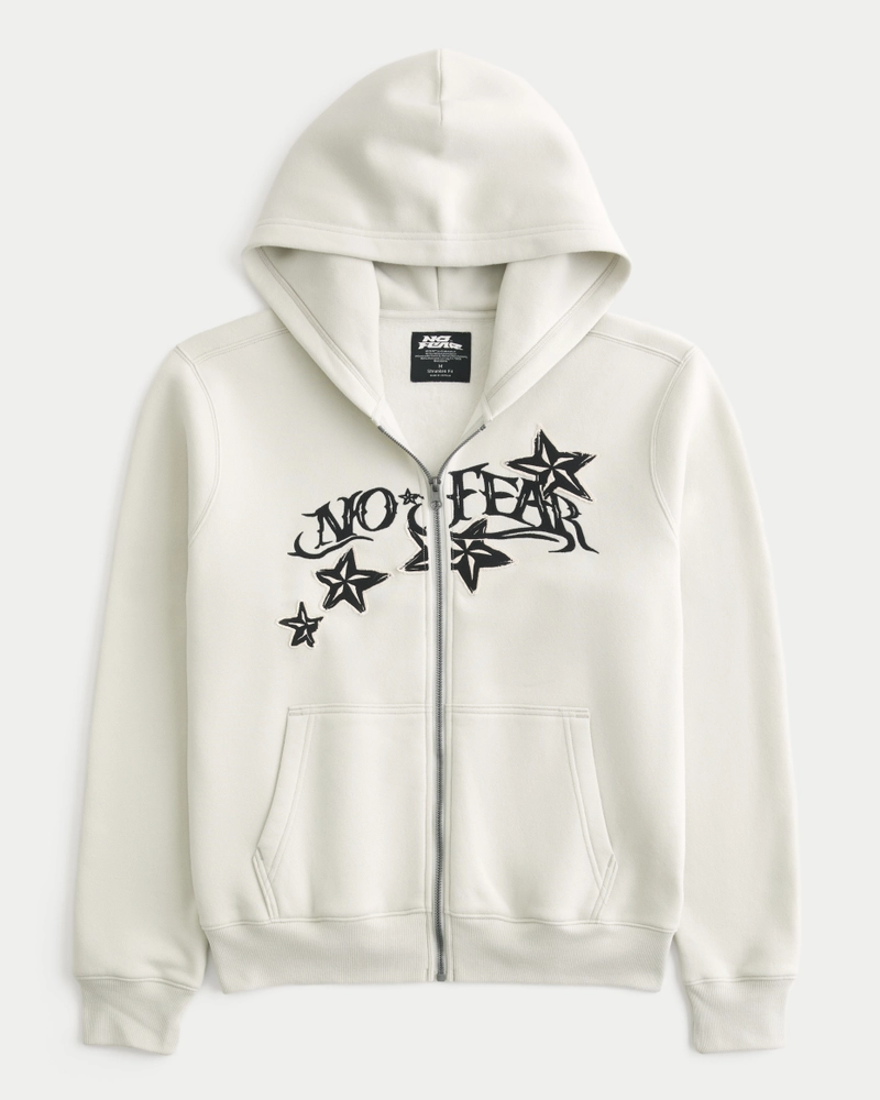 Shrunken No Fear Graphic Zip-Up Hoodie