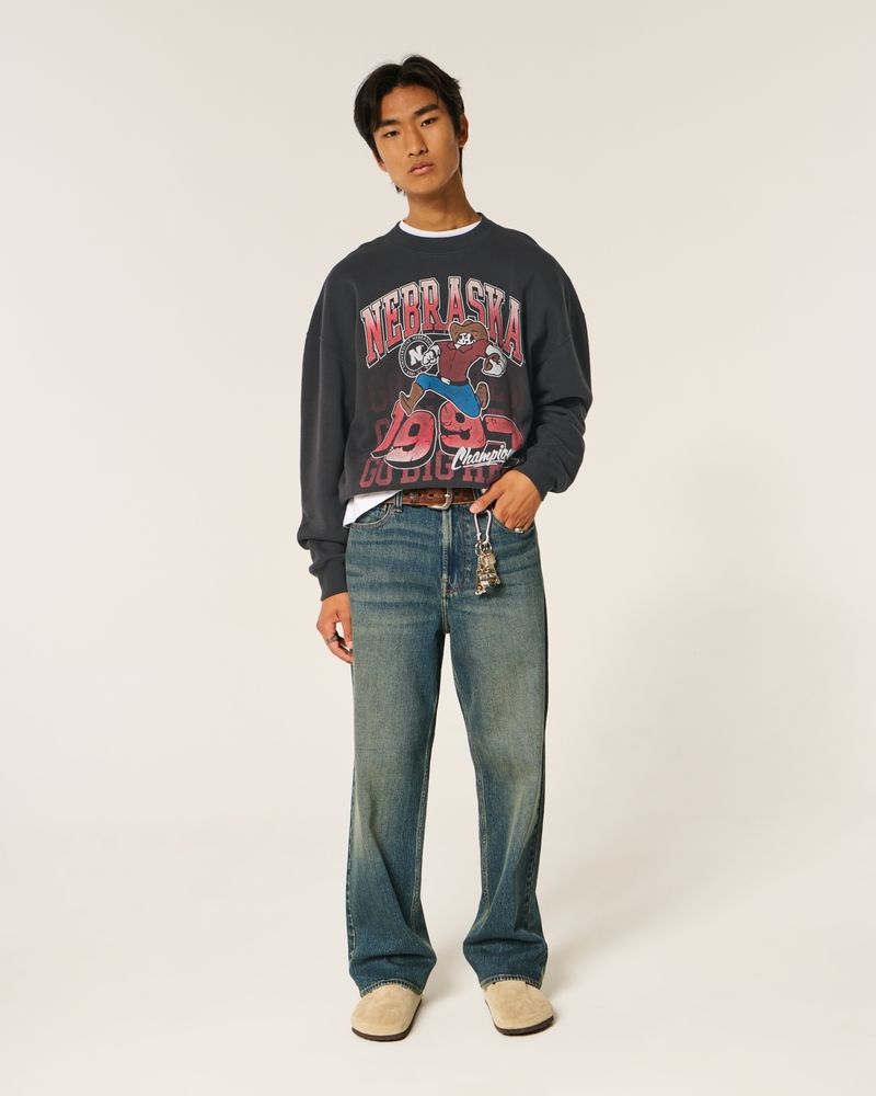 Boxy University of Nebraska Cornhuskers Graphic Crew Sweatshirt