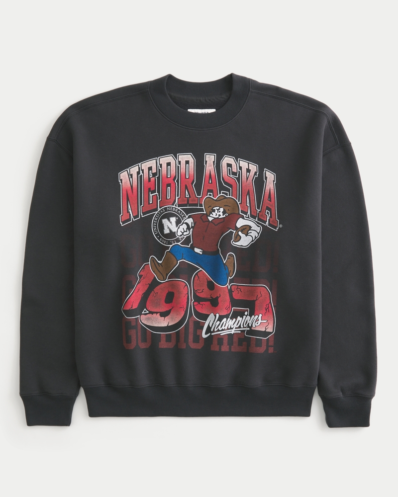 Boxy University of Nebraska Cornhuskers Graphic Crew Sweatshirt