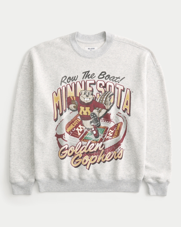 Boxy University of Minnesota Golden Gophers Graphic Crew Sweatshirt, Light Heather Gray view 1