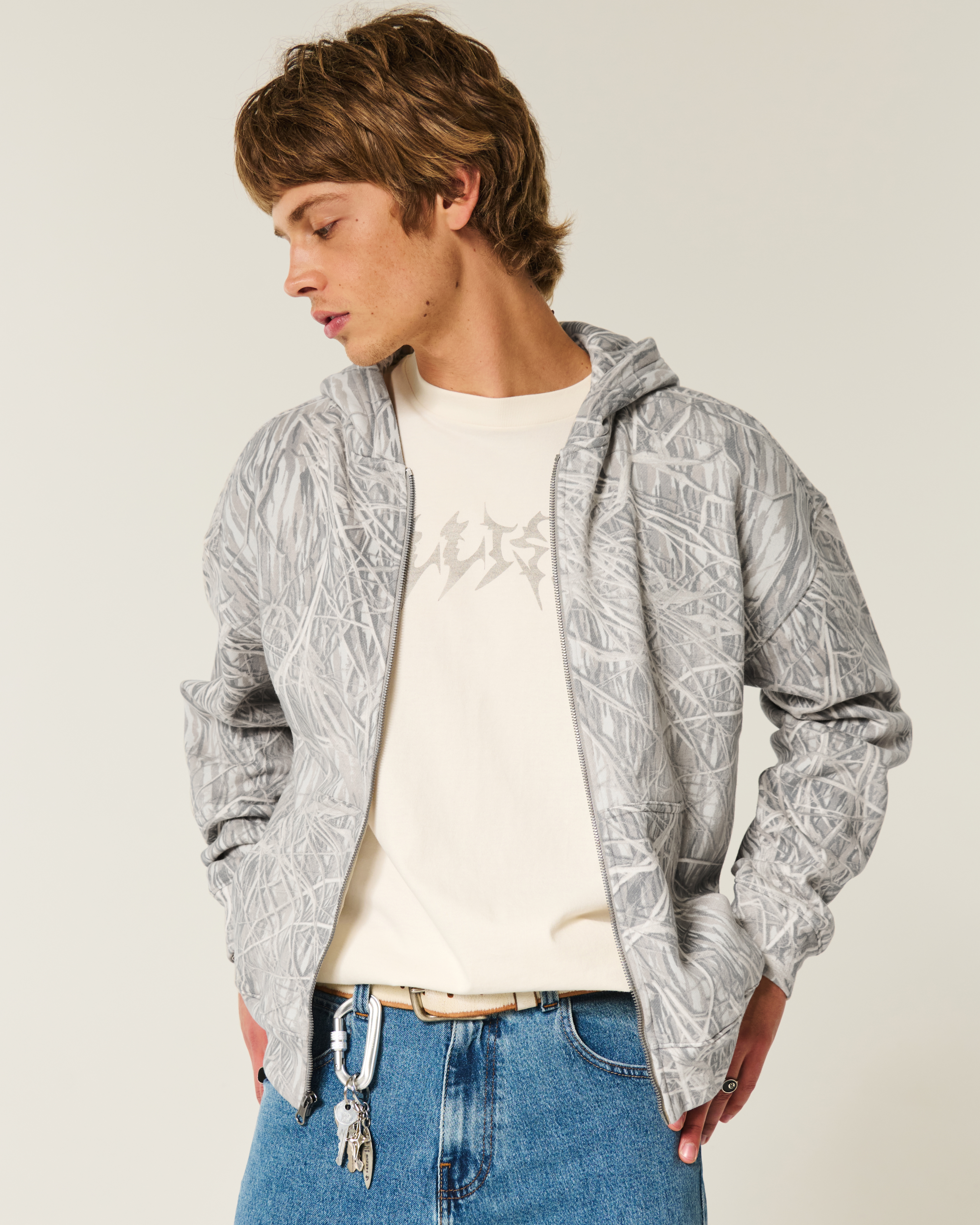 Boxy Camo Zip-Up Hoodie