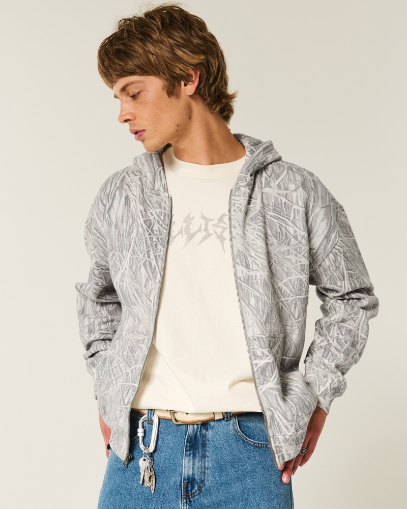 Boxy Camo Zip-Up Hoodie
