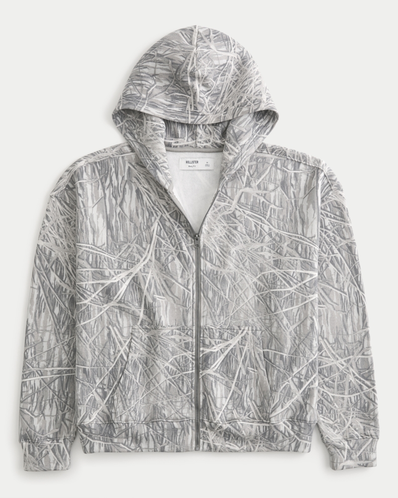 Boxy Camo Zip-Up Hoodie