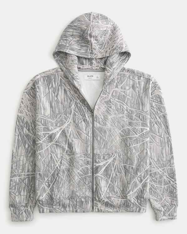 Boxy Camo Zip-Up Hoodie