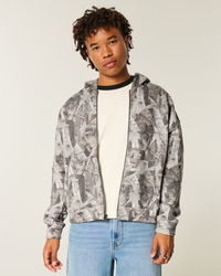 Boxy Camo Zip-Up Hoodie
