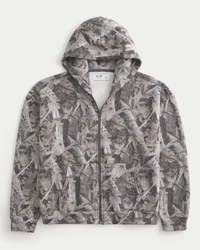 Boxy Camo Zip-Up Hoodie