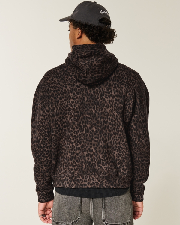 Boxy Leopard Print Hoodie, Dark Brown Print view 2