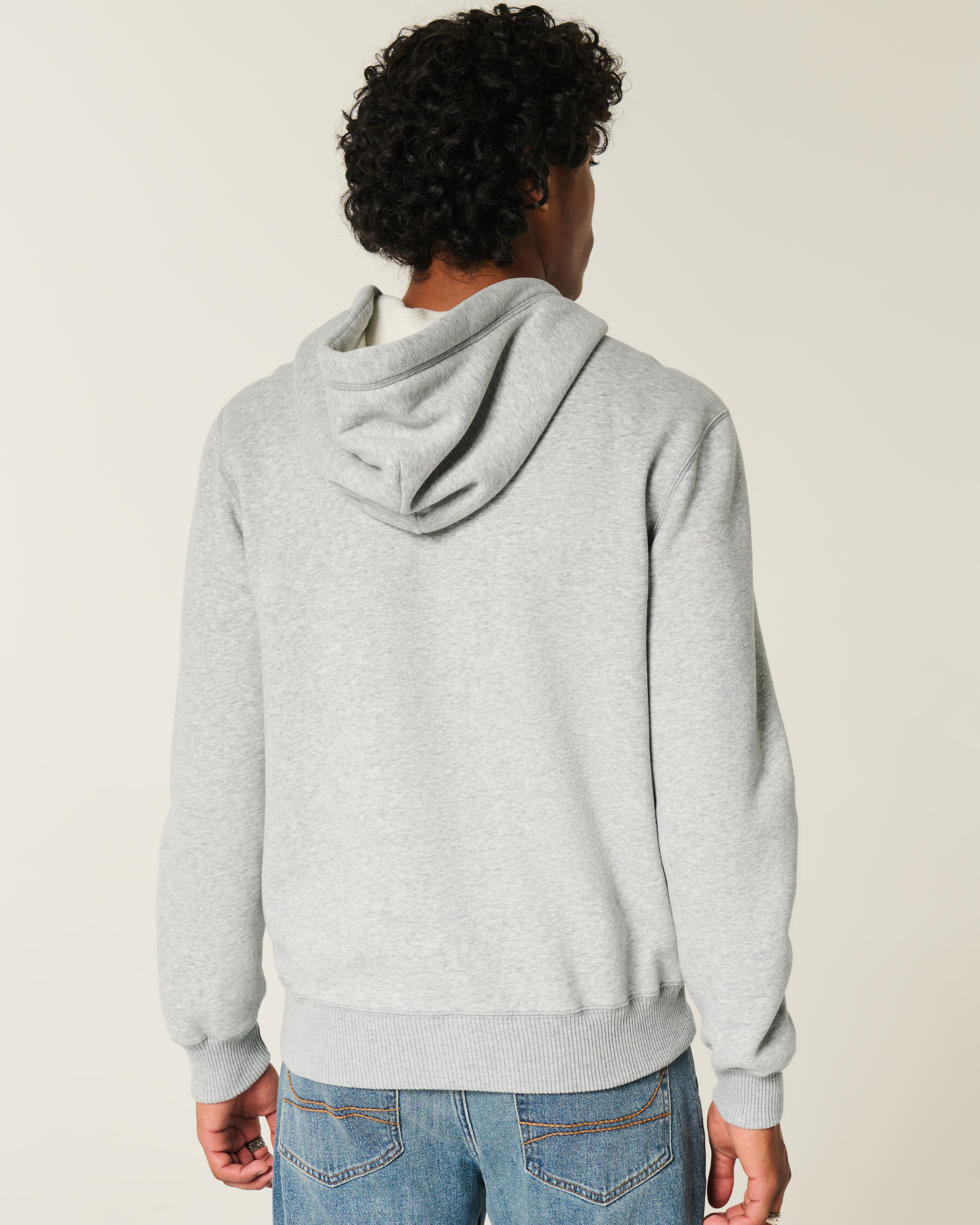 Waffle-Lined Number Graphic Zip-Up Hoodie