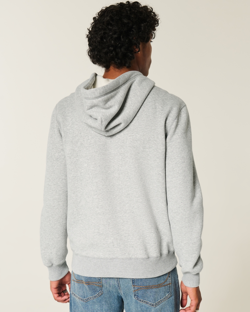 Waffle-Lined Number Graphic Zip-Up Hoodie