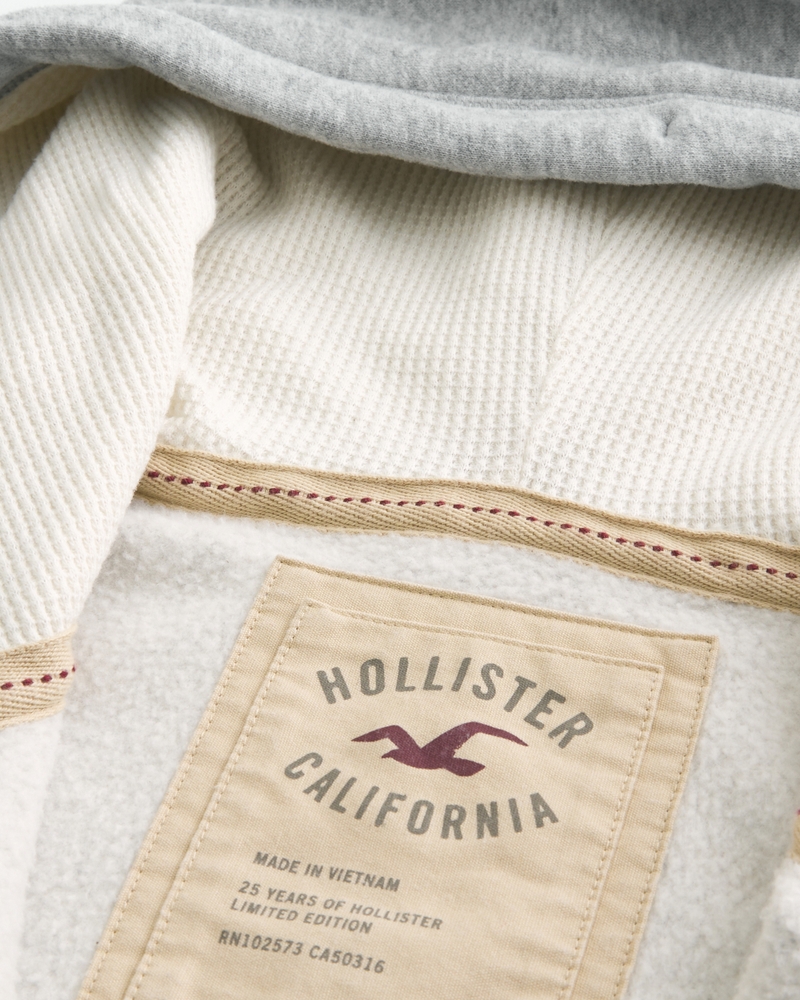 Waffle-Lined Number Graphic Zip-Up Hoodie