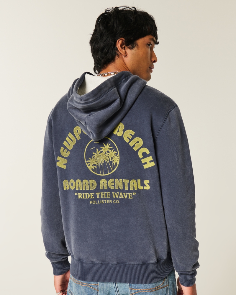 Waffle-Lined Newport Beach Graphic Zip-Up Hoodie