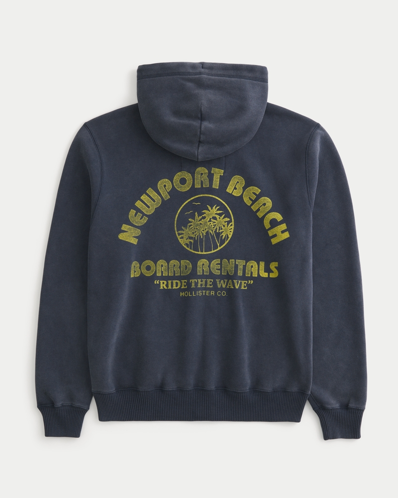 Waffle-Lined Newport Beach Graphic Zip-Up Hoodie
