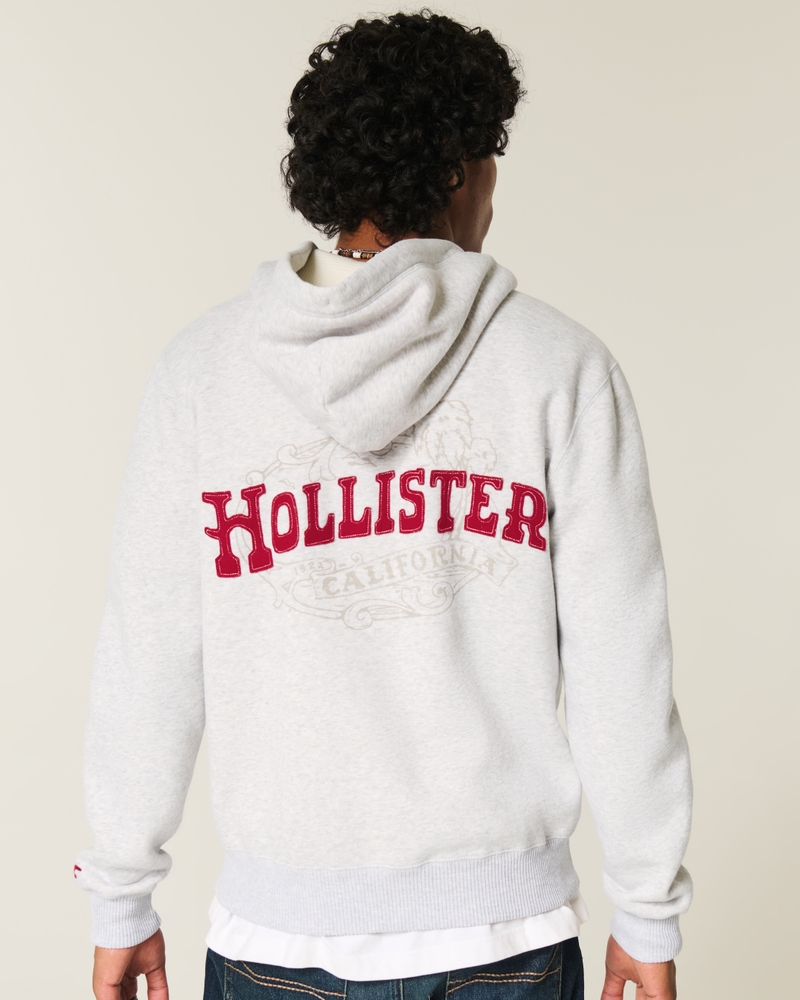 Waffle-Lined Logo Graphic Zip-Up Hoodie