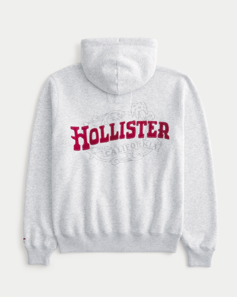 Waffle-Lined Logo Graphic Zip-Up Hoodie