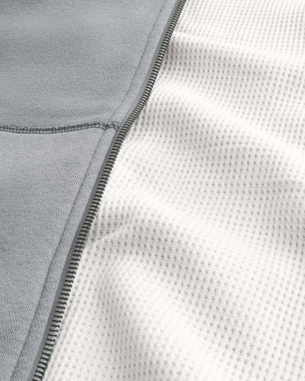 Boxy Waffle-Lined Zip-Up Hoodie